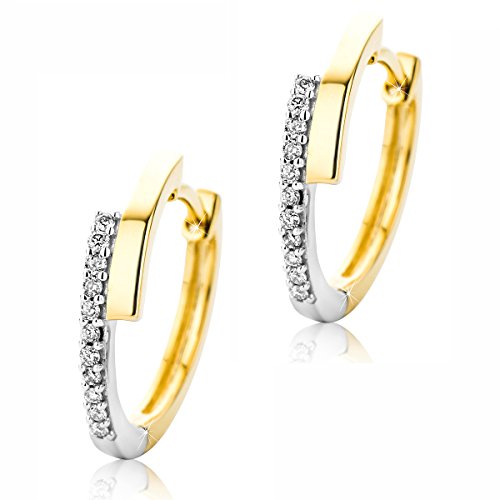 Orovi Damen Diamant Creolen Ohrringe 9 Karat 375 Zweifarb Weißgold und Gelbgold Ohr-Schmuck Brillianten 0.09ct