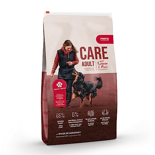 mera Care Adult mit Lamm Hundetrockenfutter für normal aktive Hunde jeder Rasse mit 66% tierischen Protein ohne Weizen 10kg