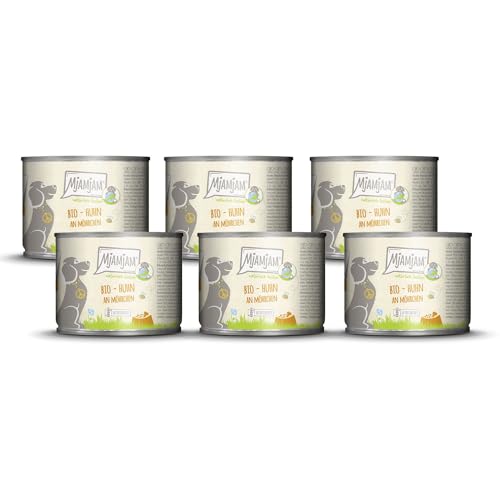 MjAMjAM Premium Nassfutter für Hunde - natürlich lecker Bio Huhn an Möhrchen 6er Pack 6 x 200g getreidefrei mit extra viel Fleisch