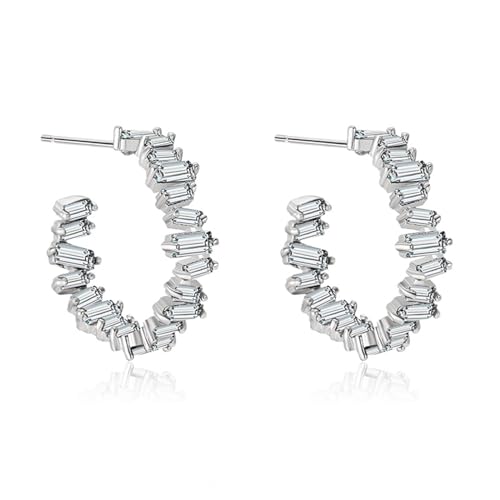 Silber Ohrringe Creolen mit Steinen Vielseitiges Creolen Damen Ohrringe Earrings for Women mit Zirkoniasteinen Creolen Silber Ohrringe für Damen Mädchen für Geburtstagen Jubiläen Weihnachten