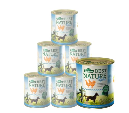 Dehner Best Hundefutter Light Nassfutter fettreduziert für übergewichtige Hunde Huhn Karotte 6x 400g Dose 2.4 kg