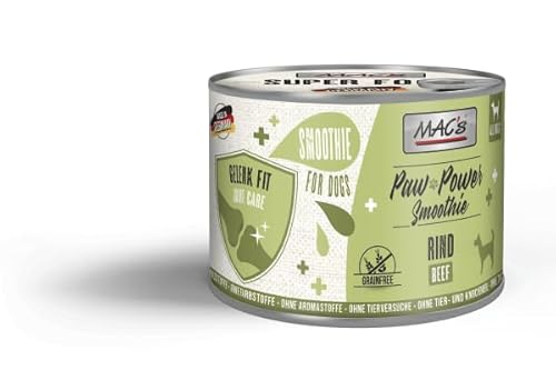 Mac s Dog Paw Power Smoothie 6 x 200g Rind Getreidefreier Smoothie Snack für Hunde Gelenk Fit Hergestellt in der Eifel