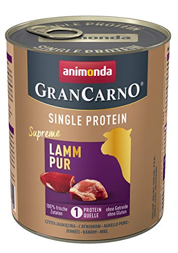 GranCarno Hunde Nassfutter Single Protein Lamm pur 6 x 800g Hundefutter nass ohne Getreide und Zucker von animonda für ausgewachsene Hunde mit frischen fleischlichen Zutaten