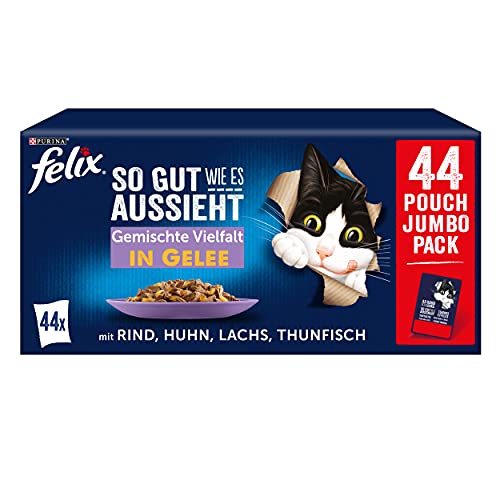 FELIX So gut wie es aussieht Katzenfutter nass in Gelee Sorten-Mix 44er Pack 44 x 85g