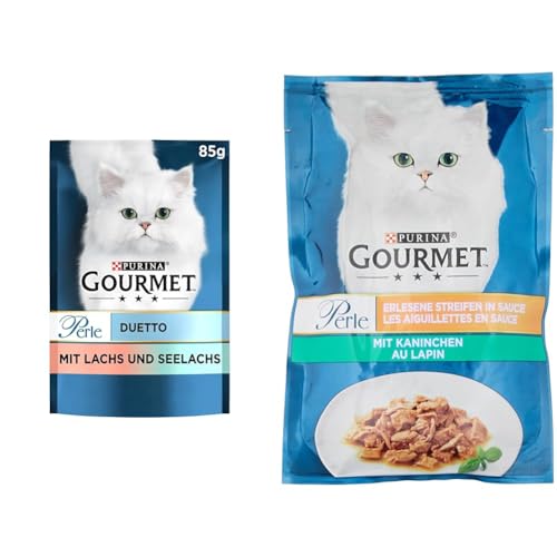 Gourmet PURINA Gourmet Perle Duetto Katzenfutter nass mit Lachs und Seelachs 26er Pack 26 x 85g rle Erlesene Streifen Katzenfutter nass mit Kaninchen 26er Pack 26 x 85g