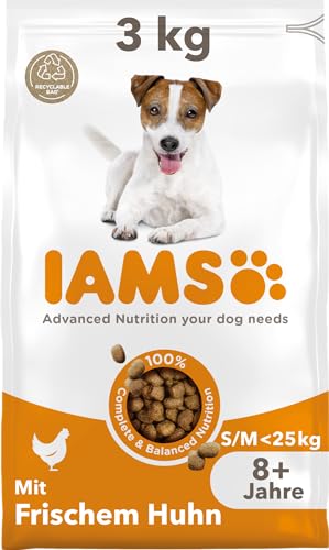 IAMS Senior Hundefutter trocken mit Huhn - Trockenfutter für ältere Hunde ab 8 Jahre geeignet für kleine und mittelgroße Hunde 3 kg