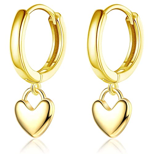 JeweBella Herz Ohrringe Hängend Silber 925 für Damen Mädchen Creolen mit Herz Anhänger Ohrringe Hypoallergene Herz Ohrhänger Knorpel Ohrringe Herz Silber Gold