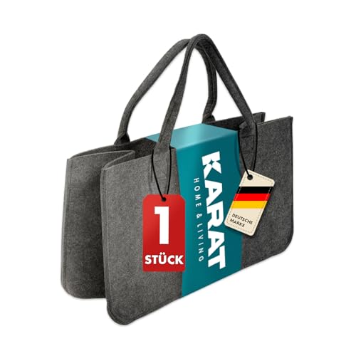 KARAT Filztasche Shopper Holzkorb für Kaminholz robuste Einkaufstasche aus Filz universell einsetzbar Filzkorb mit Griffen 50x25x25cm grau 30 L Vol. Conny 1 Stück