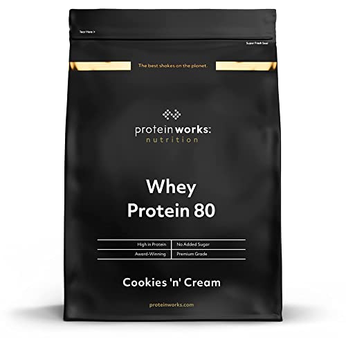 Protein Works Whey 80 Protein Pulver Konzentrat Cookies n Cream Premium Eiweißpulver Proteinreich Wenig Zucker 2kg