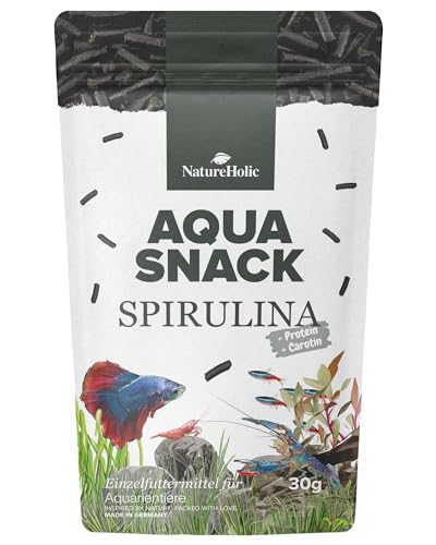 NatureHolic AquaSnack Spirulina Sticks hochwertiges Zusatzfutter fürs Aquarium Rein Pflanzliches Futter für Garnelen Krebse Krabben Aquarienschnecken Zierfische