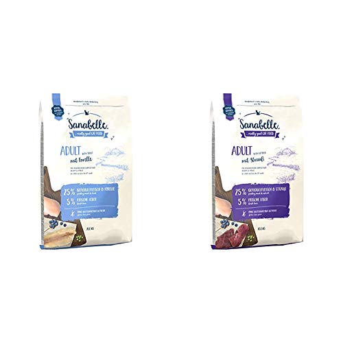 Sanabelle Adult mit Forelle Katzentrockenfutter für ausgewachsene Katzen Adult mit Strauß Katzentrockenfutter für ausgewachsene Katzen ab dem 12. Monat 1er Pack 1 x 10000 g