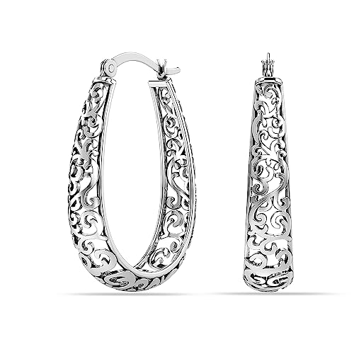 LeCalla 925 Sterling Silber ovale antike filigrane Creolen für Damen