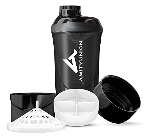 Fitness Shaker 700 ml 2 Extra Fächern   Deluxe Shaker komplett auslaufsicher   BPA frei Sieb und Skala für und BCCA Trinkflasche für Trainings Boster   Schwarz Smoke Cup