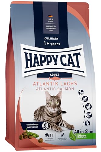 Happy Cat 70552 - Culinary Adult Atlantik Lachs - Katzen-Trockenfutter für ausgewachsene Katzen und Kater - 300 g Inhalt