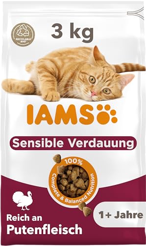 IAMS Sensible Verdauung Katzenfutter trocken mit Pute - Trockenfutter für Katzen mit empfindlichen Mägen ab 1 Jahr 3 kg