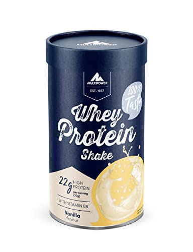 Multipower Whey Protein Shake Pulver 420g Protein Pulver mit Vanille-Geschmack und Vitamin B6 ideal zur Regeneration des Körpers nach dem Sport