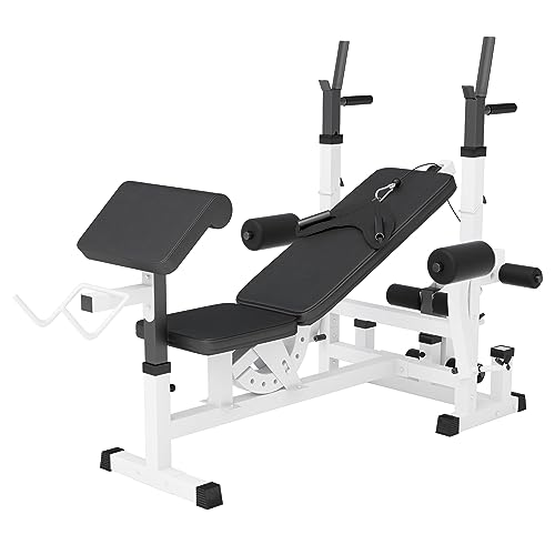  Multifunktion   Verstellbar Langhantel Ablage Curlpult und Butterfly Dip Station Beincurler Bankdrücken Schwarz Weiß   Trainingsbank Kraftstation Fitness Bank