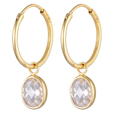 Damen Creolen Ohrringe aus 925 Sterling Silber vergoldet mit Zirkonia AnhÃ¤nger OhrhÃ¤nger 20 mm mit EinhÃ¤nger 10 mm fÃ¼r Frauen Schmuck Geschenk
