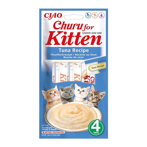 Churu Katzensnacks für Kätzchen Kitten - gesunde Leckerlies für Junge Katzen unter 12 Monaten Thunfisch 4 Stück x 14g