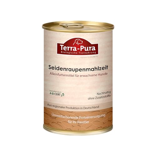 Terra-PURA Hundefutter nass Seidenraupenmahlzeit 380g Hypoallergenes Premium Nassfutter getreidefrei ohne Farbstoffe 100% Natural - Tiernahrung für Hunde
