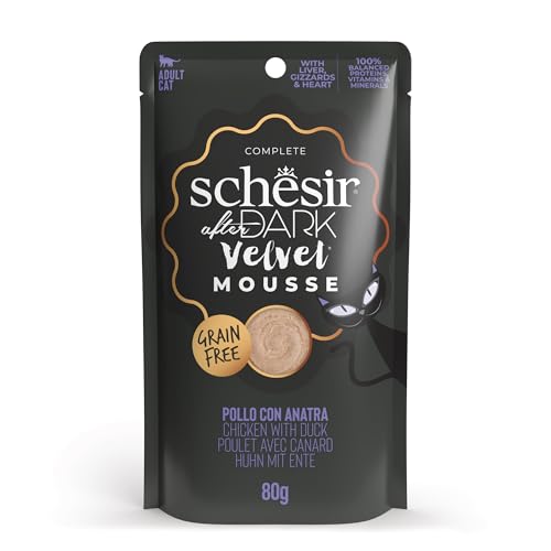 Schesir After Dark Geschmack Huhn mit Mousse komplettes Nassfutter für Erwachsene Katzen Beutel 12 x 80 g