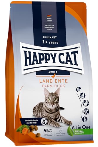 Happy Cat 70565 - Culinary Adult Land Ente - Katzen-Trockenfutter für ausgewachsene Katzen und Kater - 300 g Inhalt