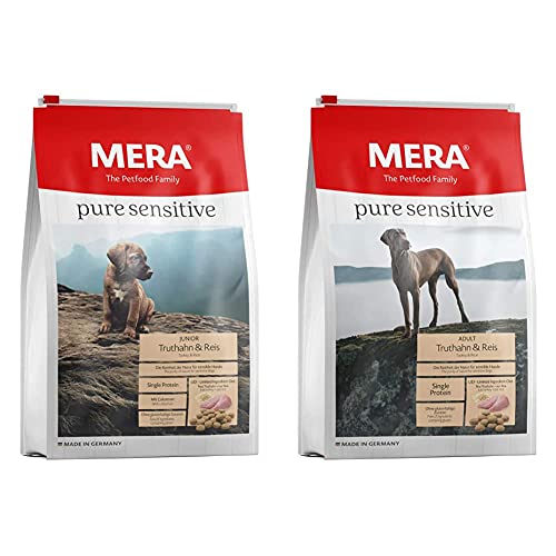 MERA Pure Sensitive Junior Truthahn und Reis Welpenfutter Trockenfutter für die tägliche Ernährung nahrungssensibler Welpen Pure Sensitive Adult Truthahn und Reis Hundefutter