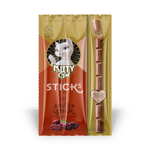 KITTY Cat Sticks Rind Leber 24 x 15 g Großpackung softe Leckerlis für Katzen getreidefreier Snack mit hohem Fleischanteil und Taurin 3 Sticks 5 g pro Packung