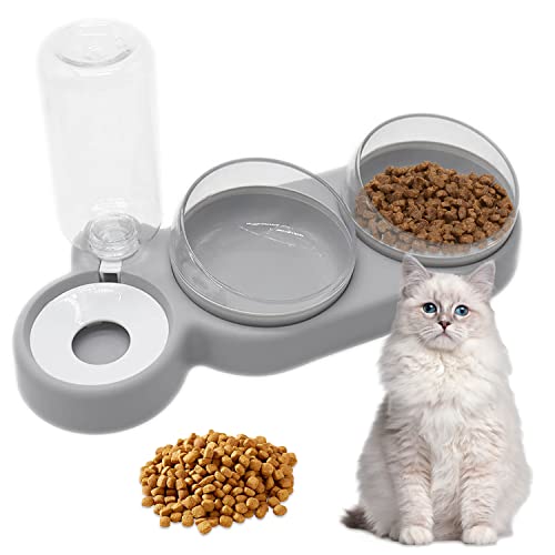 3 in1 Futterschüssel 15 Neigbar Doppelnapf Katzenschüssel mit Automatischem Wasserspender Kleine Mittelgroße