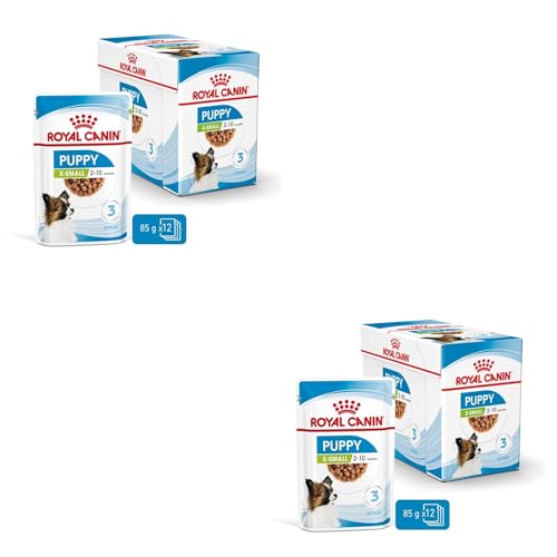 ROYAL CANIN X-Small Puppy Doppelpack 2 x 12 x 85 g Feuchtnahrung für besonders kleine Hundewelpen Bis zum 10. Lebensmonat Mit Häppchen in Soße Im Pouchbeutel