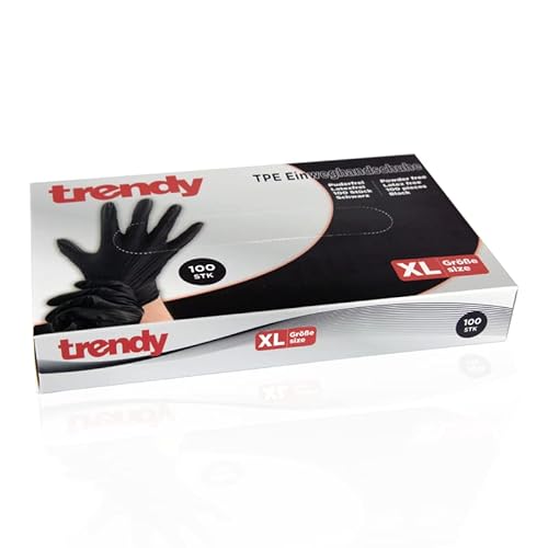 Trendy TPE Einweghandschuhe 100 Stück Box Größe XL hautverträglich in Schwarz Einmalhandschuh Puderfrei unsteril Latexfrei