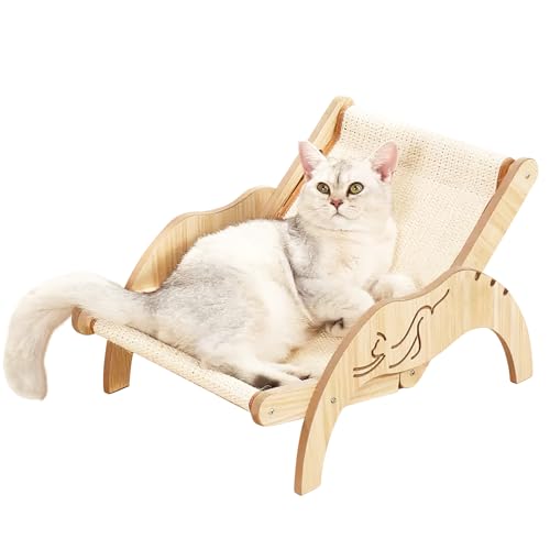 LPOTIUS Katzenbett Erhöhtes Katzenbett Sofa aus Holz modischer Katzenstuhl mit abnehmbarem Matratzenbezug Belastbar mit 10 kg 35x48cm geeignet für Katzen Hunde Kaninchen Kätzchen und Kleintiere