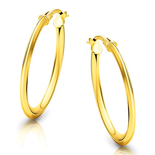 Orovi Schmuck Damen Klassische Zeitlose goldene Ovale Creolen Ohrringe Elegante Klappcreolen aus Gelbgold 18 Karat 750 Gold Kreolen-Durchmesser 28 5 mm