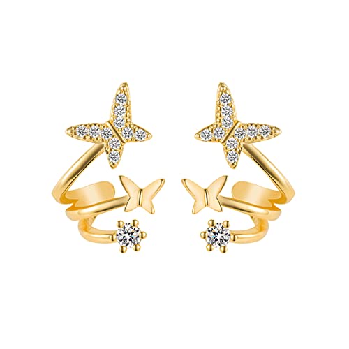 Strass Mädchen Wrap Stud Ear Cuff Frauen Ohrring Cuff Stud Ear Cuffs Luxus Trendy Minimalist Dainty Tiny Ear Wrap Cuff Piercing Studs Damen Silber Ohrstecker