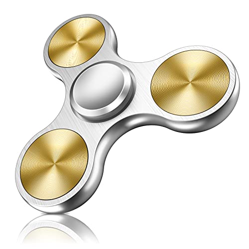 Coolden Fidget Spinner Metall Fidget Toys EDC Hand Spinner Edelstahl Lager 2-5 Min hochwertig Finger Spinner Kreisel ADHD Anti Stress Spielzeug Tri-Spinner Fidget Toy für Erwachsene Kinder Gold Silber