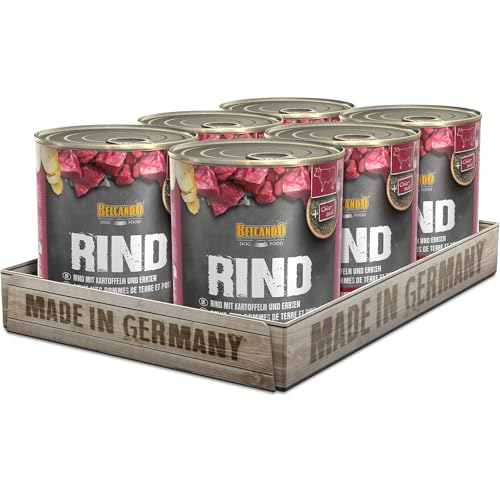 Belcando Super Premium Dose 6x800g Rind mit Kartoffel Erbsen Nassfutter für Hunde Feuchtfutter Dose Alleinfutter für Hunde Aller Rassen