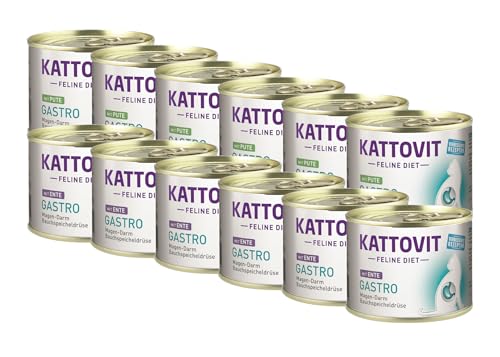 Kattovit Feline Diet Gastro 12x 185g Ente Pute Multipack speziell für Katzen mit Gastro-intestinalen Problemen Nassfutter für Katzen