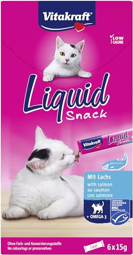 Vitakraft Liquid flüssig MSC Lachs Katzenleckerlies Omega3 Fettsäuren für gesunde Haut kalorienarm 1x 6 Stück