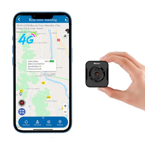 Winnes Mini GPS Tracker 4G Tracker Auto Wasserdicht Diebstahlschutz Echtzeit Tracking mit SOS Benutzerdefinierte Funktionstasten Historische Routenwiedergabe Mehrere Alarmmodi TKS1