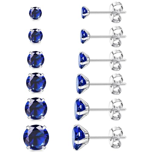 JeweBella 6 9 Paar Ohrstecker Set für Damen Chirurgenstahl Zirkonia Kleine Ohrstecker Mini Creolen Ohrringe Set für Mehrere Piercings Hypoallergen Ohrringe Silber Rot Blau Rosa 3-8mm