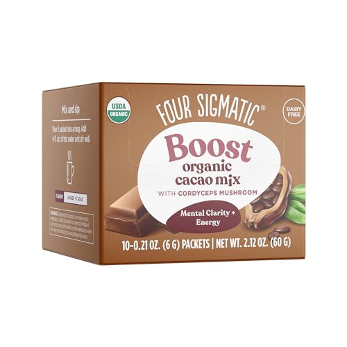 Mushroom Cacao Mix by Four Sigmatic Organic Instant Cacao with Cordyceps Ginger Coconut Supports Performance Energy Drink it or Bake with it Vegan Gluten-Free Dairy-Free 10 Count