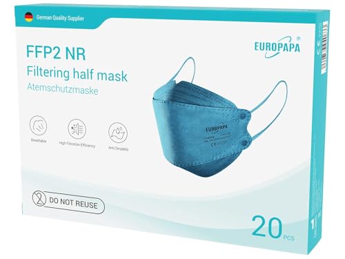 EUROPAPA 40x FFP2 Fisch-Form Blau Masken Atemschutzmaske Staubschutzmasken hygienisch einzelverpackt Stelle zertifiziert EN149 Mundschutzmaske EU2016 425