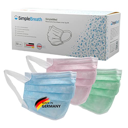 SimpleBreath 50 x medizinische Mund-NasenSchutzmaske SimpleMed Typ IIR Made in Germany EN14683 zertifizierte OP-Maske 3lagiger Mundschutz aus deutscher Herstellung rosa