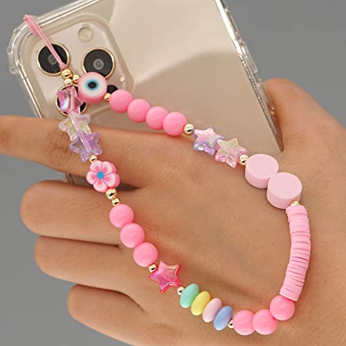 Herbests Handykette Perlen Handyanhänger Böhmische Bunte Perlen Telefon Kette Strap Acryl Lächeln Stern Perlen Handy Lanyard Telefon Anhänger Universale Lanyard Handy Schmuck Hängen Chian für Frauen