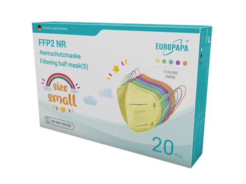 EUROPAPA 20x Bunte FFP2 Maske S in Kleiner Größe Atemschutzmasken 5 lagig hygienisch einzelverpackt EU 2016 425