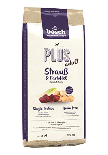 bosch Tiernahrung bosch HPC PLUS Adult Strauß Kartoffel Hundetrockenfutter für ausgewachsene Hunde aller Rassen Single Protein Grain-Free verschiedene Größen 1 x 12.5 kg