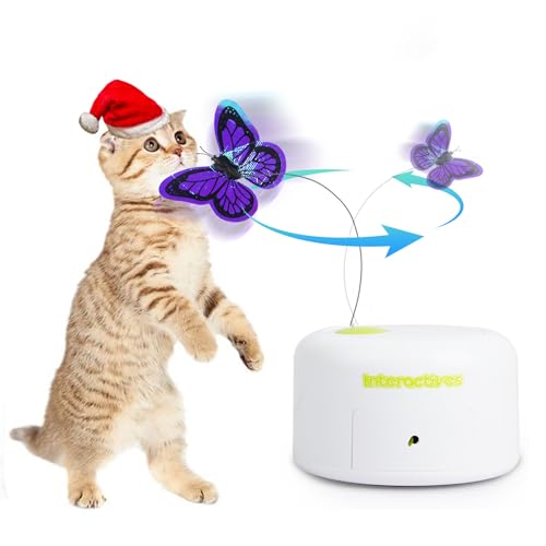 ALL FOR PAWS Interactive Motion Activate Cat Butterfly Toy with One Replacement Flashing Butterflies Toy Motion Butterfly