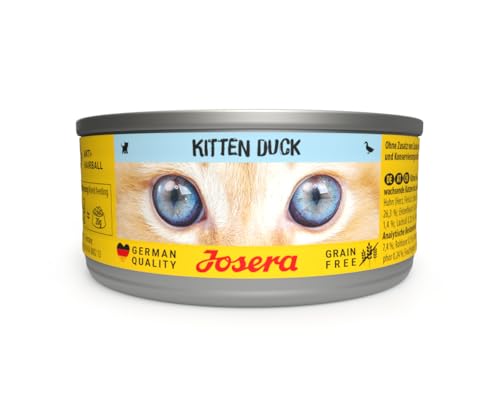 JOSERA Nassfutter Kitten Duck 12 x 85 g Kitten Premium Katzenfutter nass für wachsende Katzen Ente Kartoffel mit Lachsöl getreidefrei Anti-Haarballen Alleinfutter 12er Pack