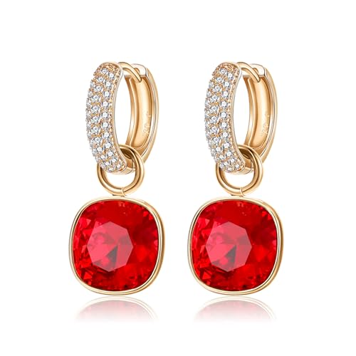 XUPING Rot Kristall Creolen Ohrringe für Damen Gold Creolen Hängend 14k Vergoldet Strass Cubic Zirkonia Hypoallergenic Jewelry Red