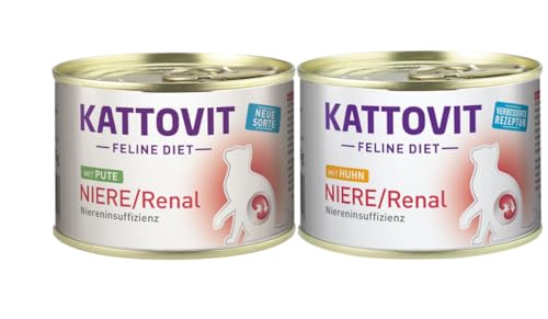 Kattovit Feline Diet Niere Renal 12x 185g Huhn Pute Multipack Zur Unterstützung der Nierenfunktion bei chronischer Niereninsuffizienz Nassfutter für Katzen